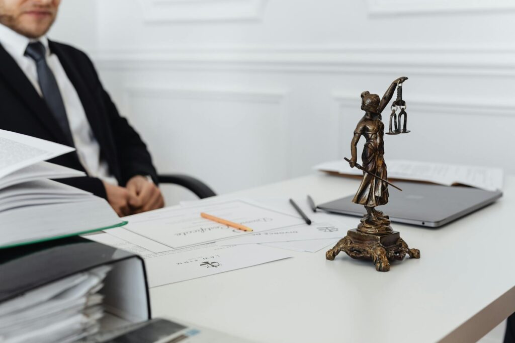 a lawyer behind his desk