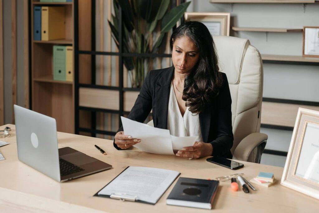 woman working at the desk in office