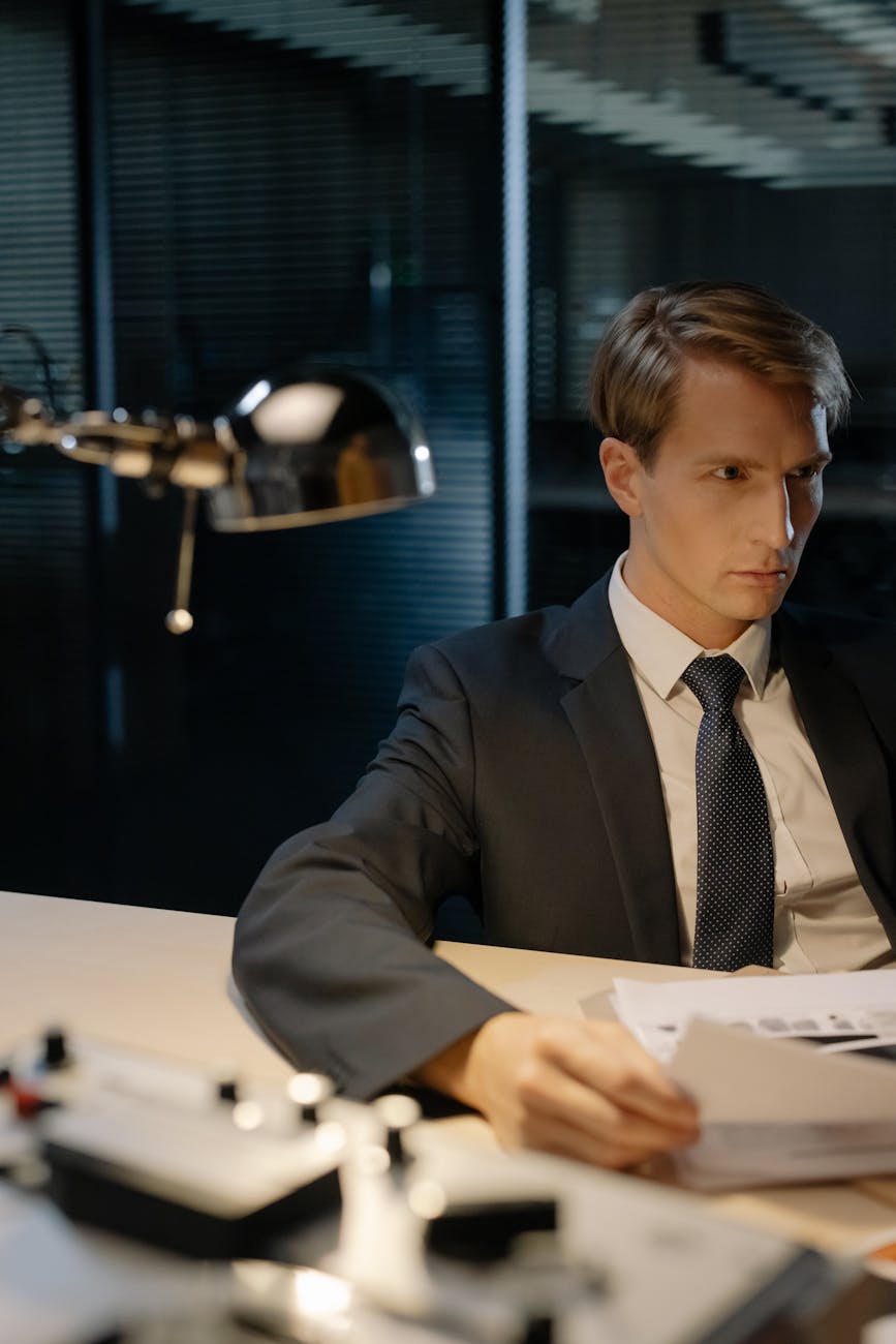 a serious man looking a evidence